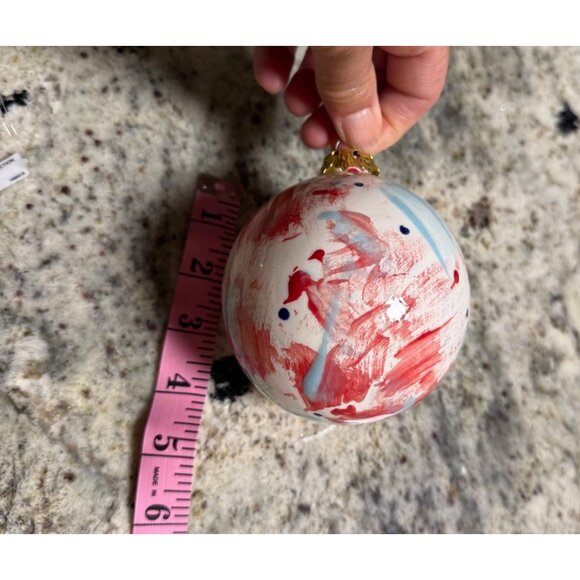 Artisan Hand-Painted Glass Christmas Ornament  holiday tree decor White E gift - Picture 5 of 6
